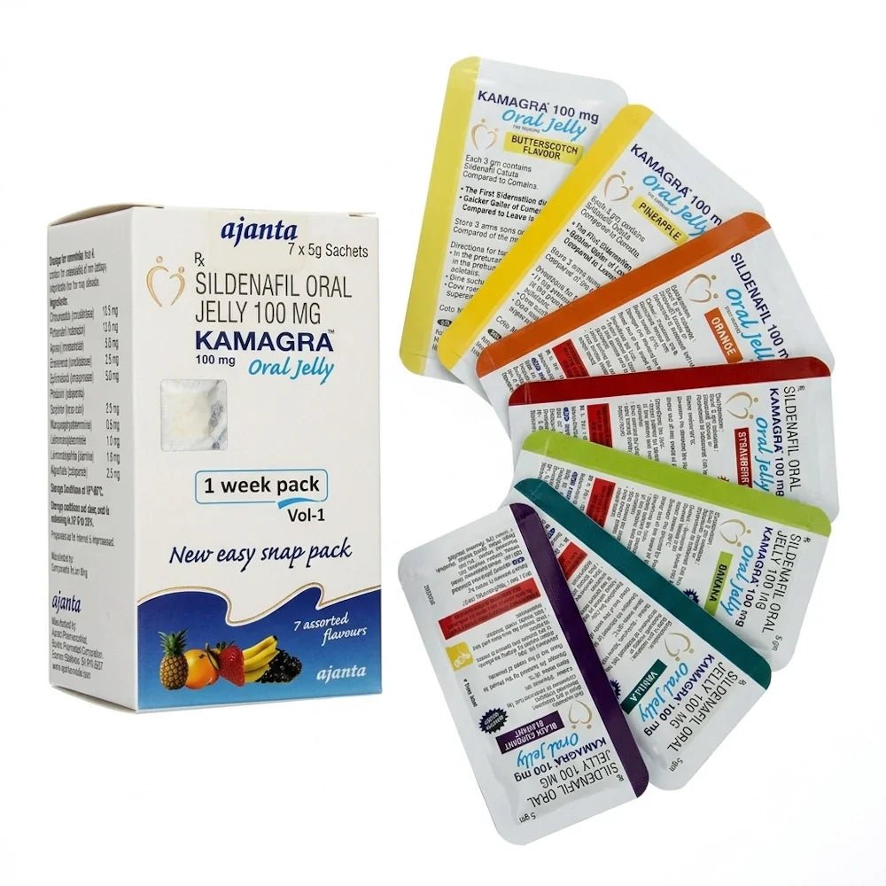 Kamagra Oral Jelly 100mg - 7 Assorted Flavors Weekly Pack - Jamaly