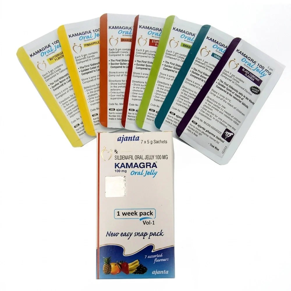 Kamagra Oral Jelly 100mg - 7 Assorted Flavors Weekly Pack - Jamaly