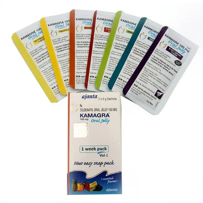 Kamagra Oral Jelly 100mg - 7 Assorted Flavors Weekly Pack - Jamaly
